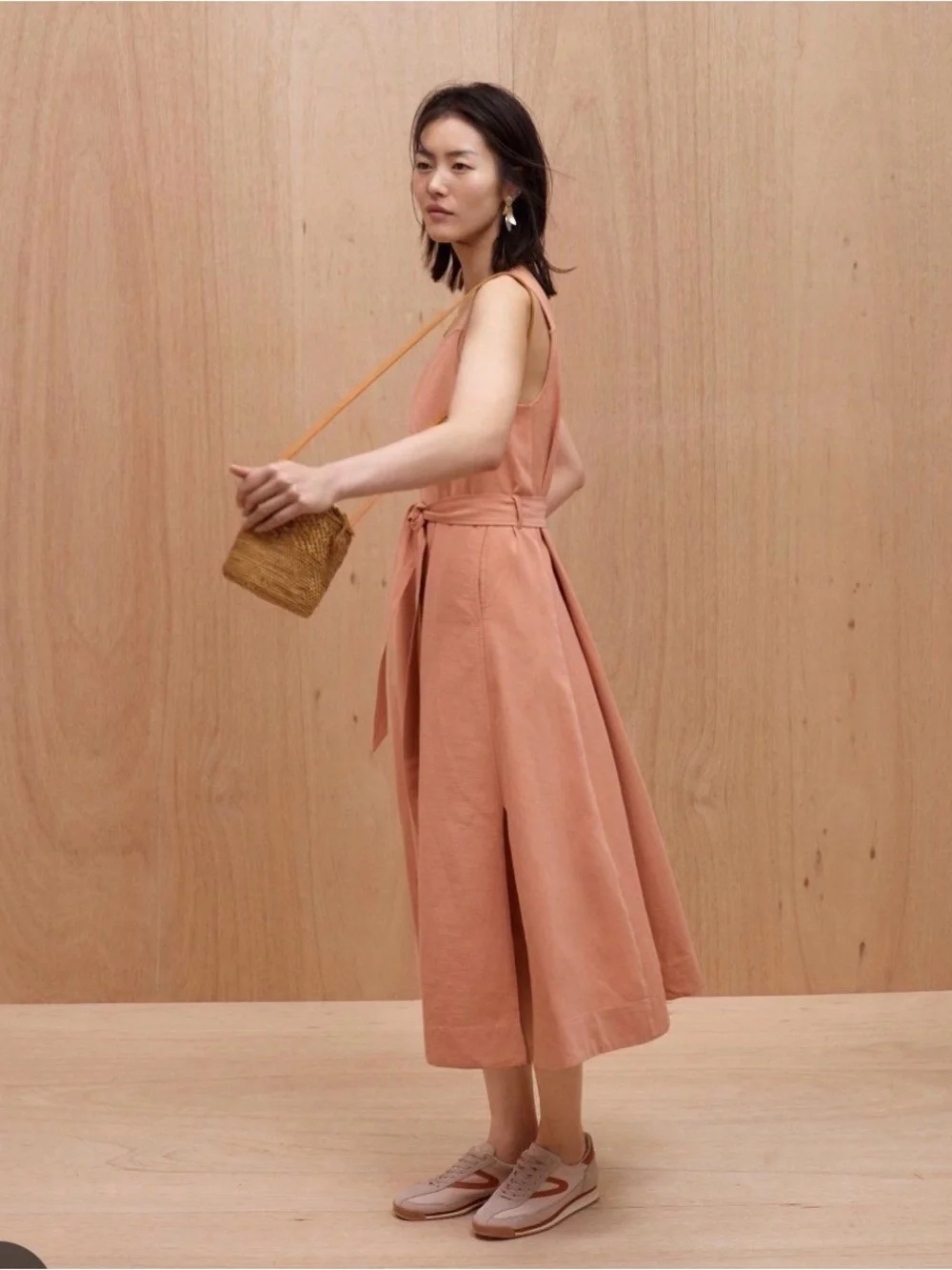 Madewell Apron Tie-Waist Dress Sz 10 Terracotta Midi Belted Square Neck